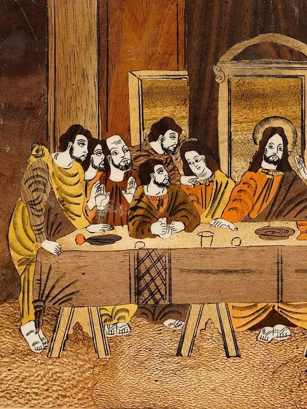 Exotic India 18" The Last Supper - Jesus | Rosewood Panel With Inlay Work 