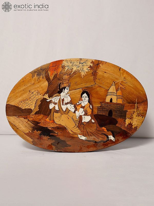 exotic india 18" The Tune Of Flute - Radha Krishna | Rosewood Panel With Inlay Work 