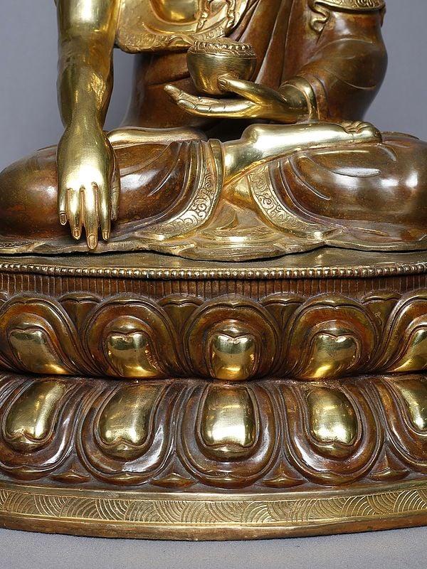 Exotic India 18" Tibetan Buddhist Shakyamuni Buddha In Copper Gold Plated Statue From Nepal 