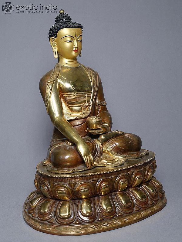 Exotic India 18" Tibetan Buddhist Shakyamuni Buddha In Copper Gold Plated Statue From Nepal 