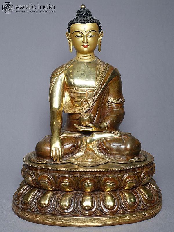 exotic india 18" Tibetan Buddhist Shakyamuni Buddha In Copper Gold Plated Statue From Nepal 