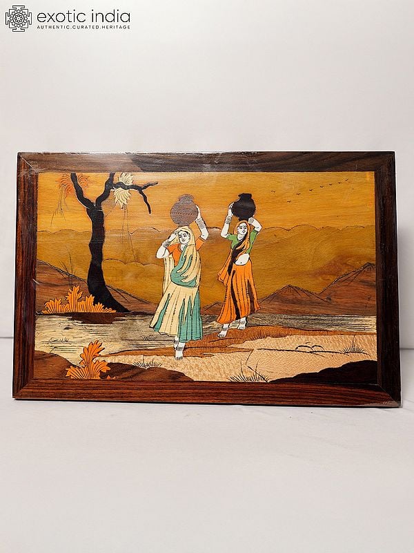 exotic india 18" Village Life Of Women | Rosewood Panel With Inlay Work 