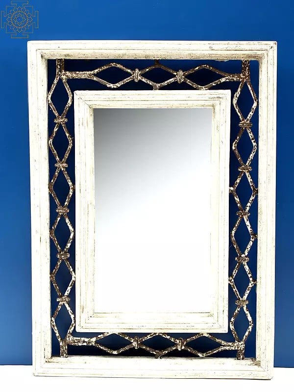 exotic india 18" Vintage Wood with Iron Framed Mirror 