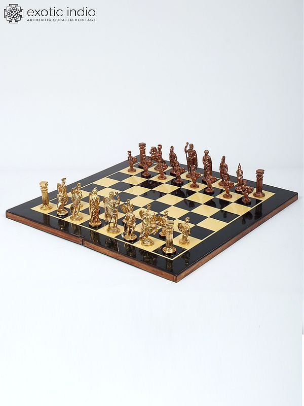 exotic india 18" Wood Chess Board with Brass Chess Pieces