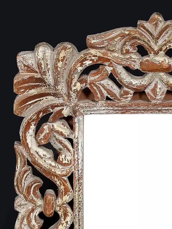 Exotic India 18" Wood Framed Wall Hanging Mirror | Home Decor 