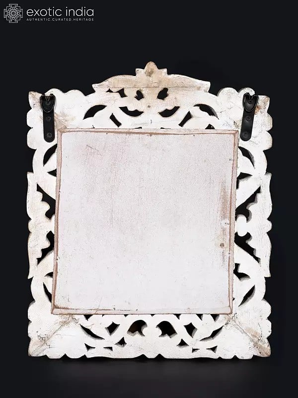 Exotic India 18" Wood Framed Wall Hanging Mirror | Home Decor 
