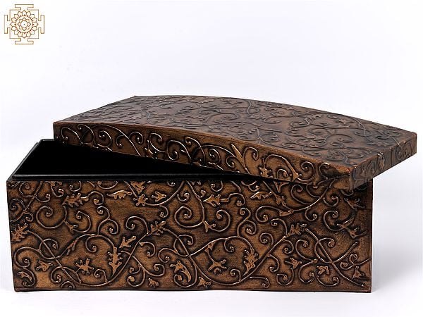 Exotic India 18" Wooden Embossed Designer Rectangular Box 