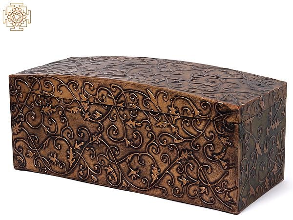 Exotic India 18" Wooden Embossed Designer Rectangular Box 