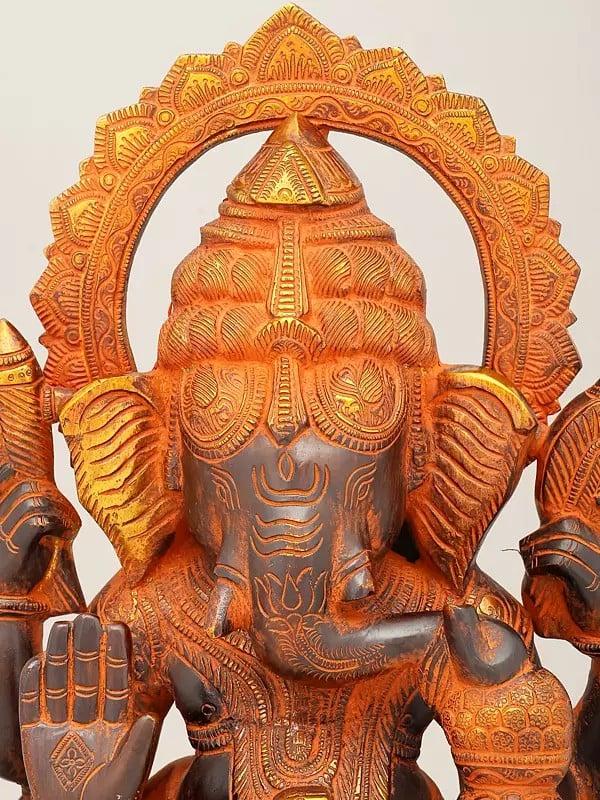 Exotic India 19" Black And Golden Toned Blessing Lord Ganesha | Brass Statue 