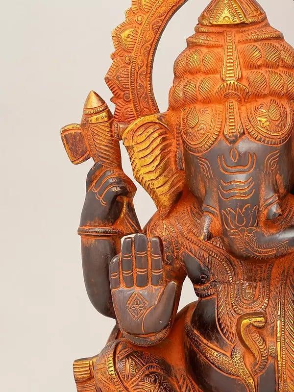 Exotic India 19" Black And Golden Toned Blessing Lord Ganesha | Brass Statue 