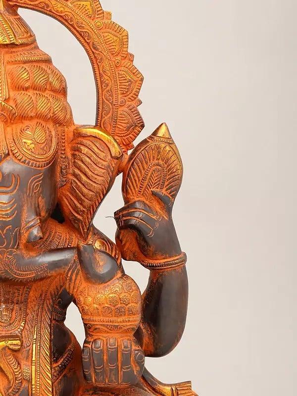 Exotic India 19" Black And Golden Toned Blessing Lord Ganesha | Brass Statue 