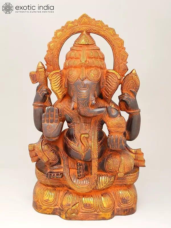 exotic india 19" Black and Golden Toned Blessing Lord Ganesha | Brass Statue 