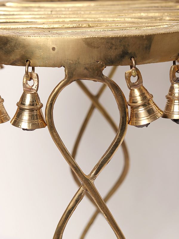 Exotic India 19" Brass Designer Pedestal With Hanging Bells 