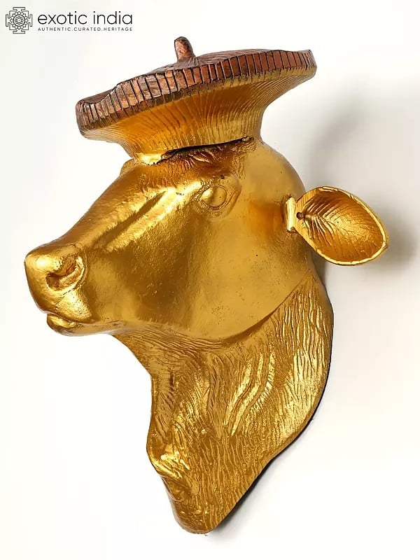 Exotic India 19" Brass Stylish Cow Head | Wall Hanging | Home Decor
