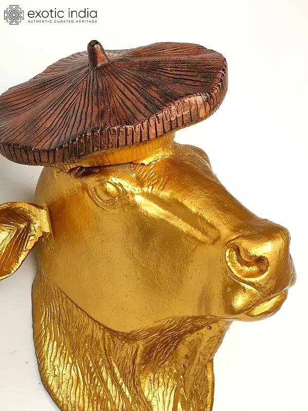 Exotic India 19" Brass Stylish Cow Head | Wall Hanging | Home Decor