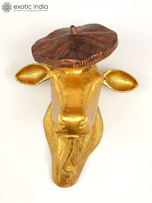 exotic india 19" Brass Stylish Cow Head | Wall Hanging | Home Decor 