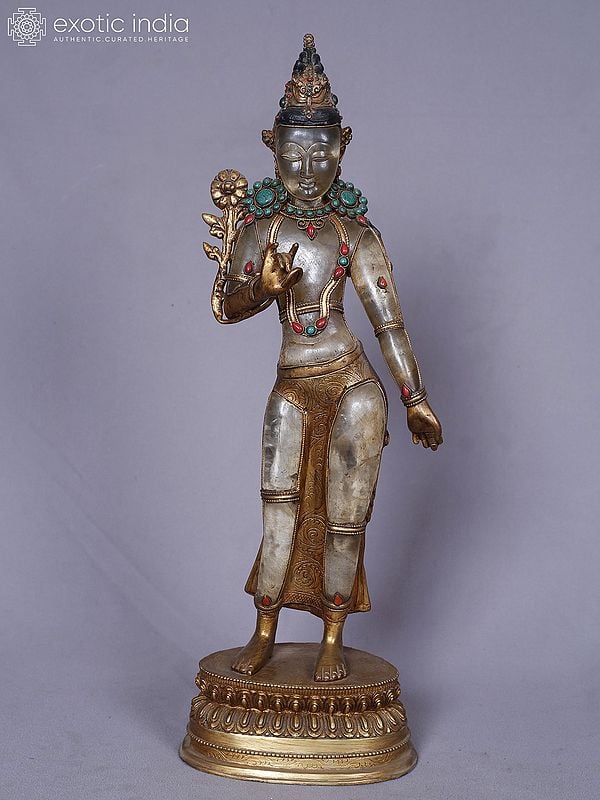 exotic india 19" Crystal Standing Lord Lokeshvara Statue From Nepal | Handmade 