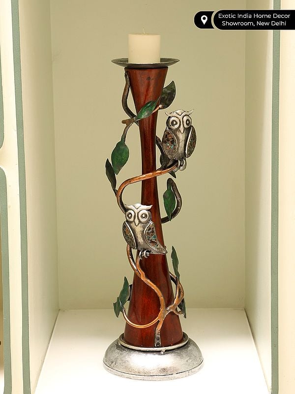 Exotic India 19" Decorative Owl Candle Holder | Handmade 