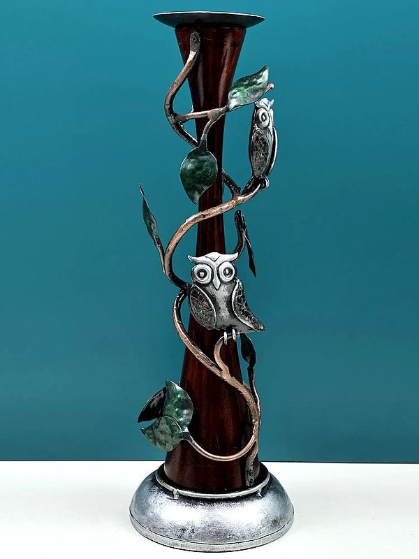 Exotic India 19" Decorative Owl Candle Holder | Handmade 