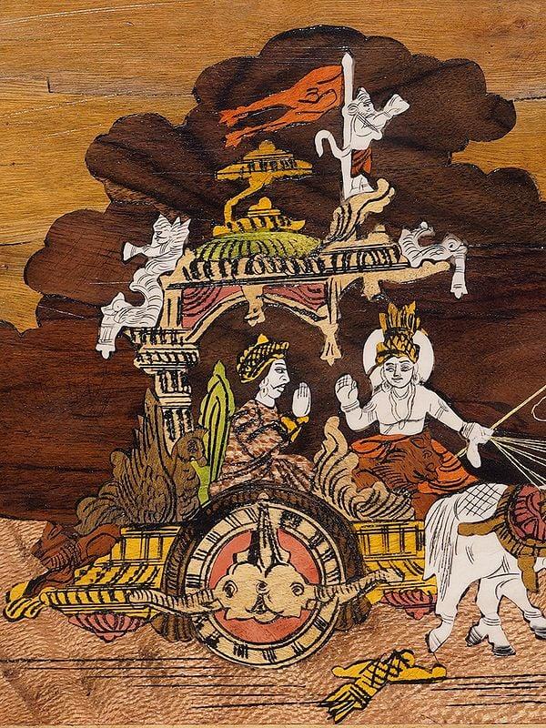 Exotic India 19" Geeta Upadesh In Kurukshetra | Rosewood Panel With Inlay Work 