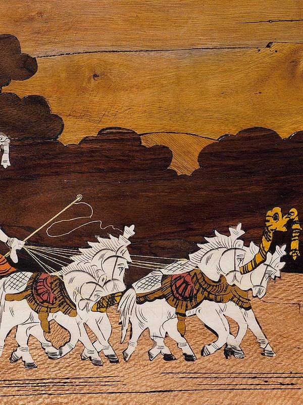 Exotic India 19" Geeta Upadesh In Kurukshetra | Rosewood Panel With Inlay Work 