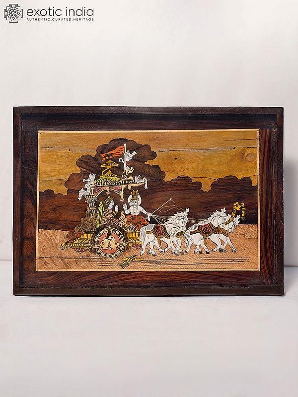 exotic india 19" Geeta Upadesh In Kurukshetra | Rosewood Panel With Inlay Work 
