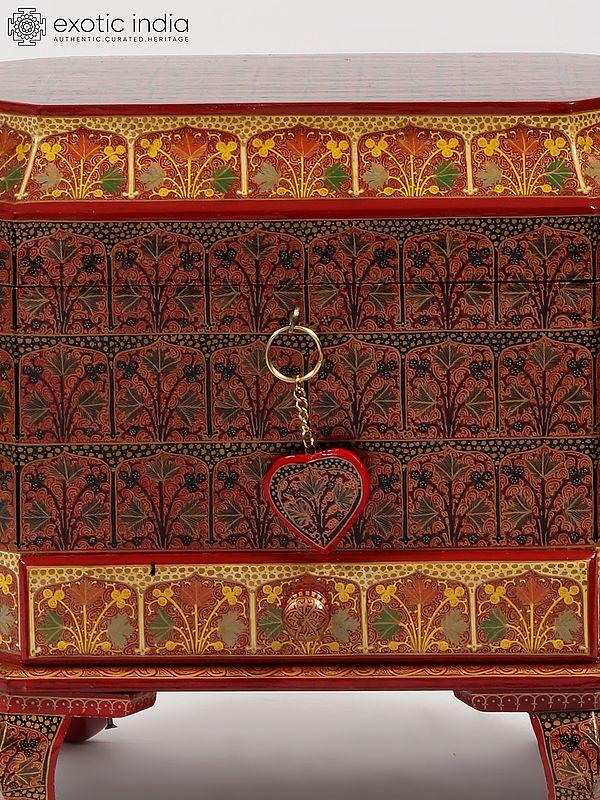 Exotic India 19" Hand-Painted Jewelry Box With Lock From Kashmir 