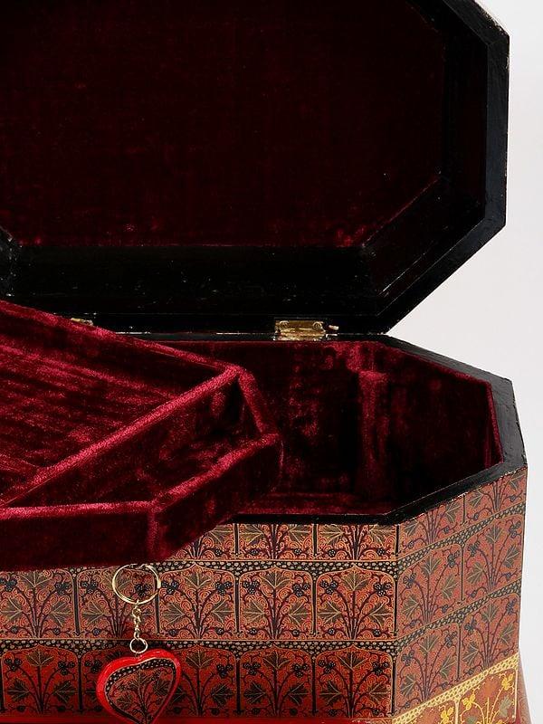 Exotic India 19" Hand-Painted Jewelry Box With Lock From Kashmir 