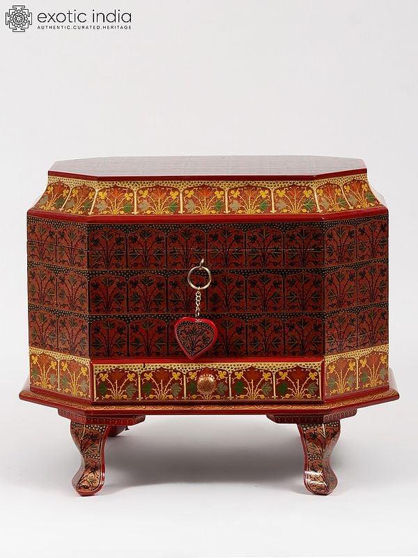 exotic india 19" Hand-Painted Jewelry Box with Lock from Kashmir 