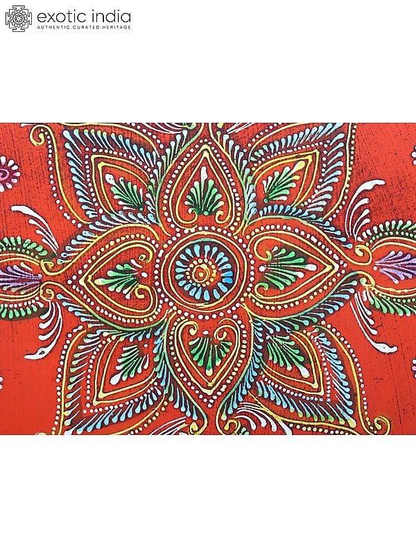 Exotic India 19" Hand-Painted Round Shaped Chowki (Pedestal) 