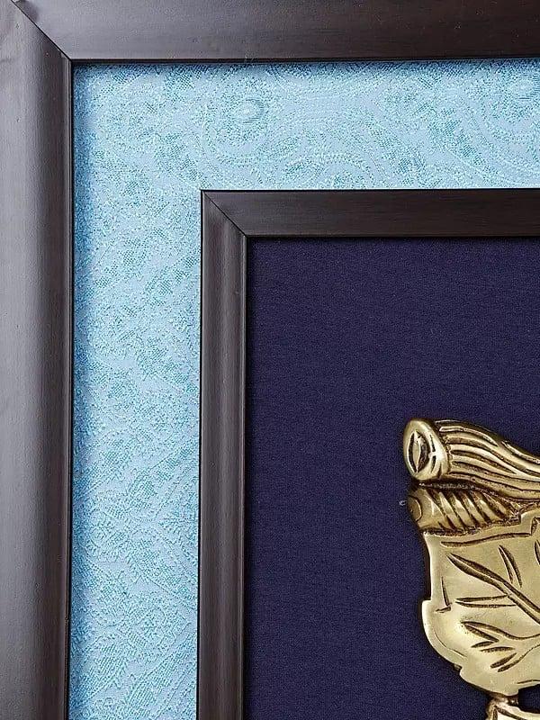Exotic India 19" Leaf Ganesha | Wood Framed Brass Sculpture | Wall Hanging 
