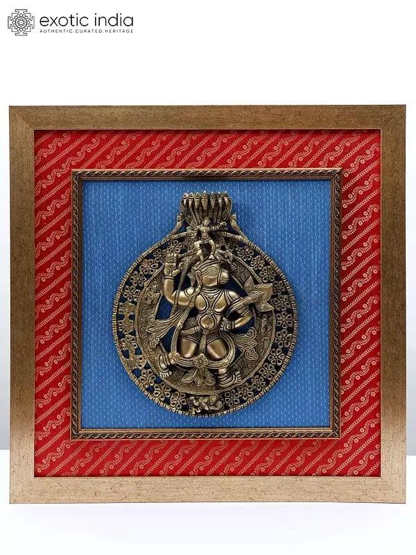 exotic india 19" Lord Hanuman | Wood Framed Brass Sculpture | Wall Hanging 