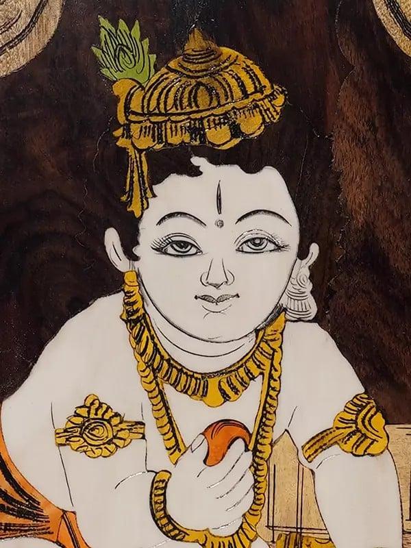 Exotic India 19" Loving Laddu Gopal | Rosewood Panel With Inlay Work 