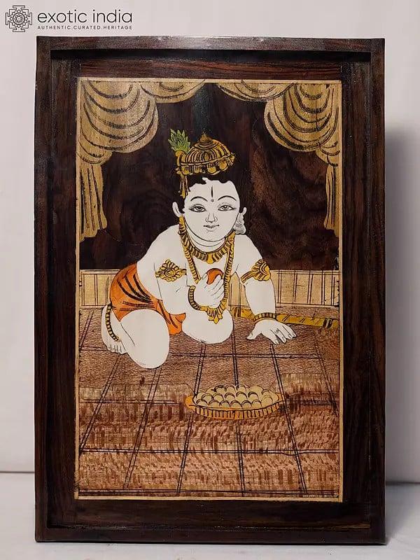 exotic india 19" Loving Laddu Gopal | Rosewood Panel With Inlay Work 