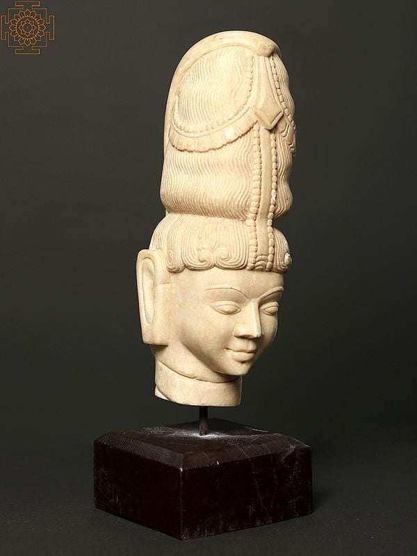 Exotic India 19" Marble Jatamukuta Shiva On Wooden Stand 