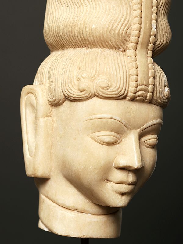 Exotic India 19" Marble Jatamukuta Shiva On Wooden Stand 