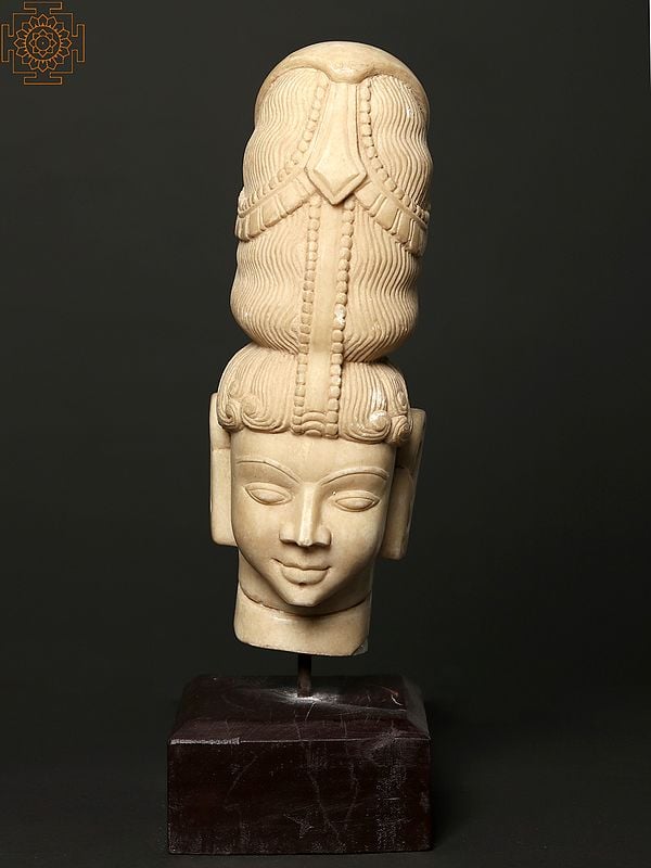 exotic india 19" Marble Jatamukuta Shiva On Wooden Stand 