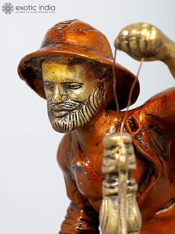 Exotic India 19" Sailor With Lantern | Decorative Brass Statue | Home Decor 
