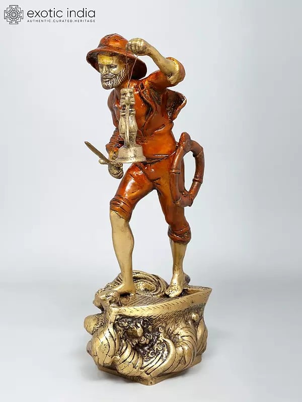 exotic india 19" Sailor with Lantern | Decorative Brass Statue | Home Decor 