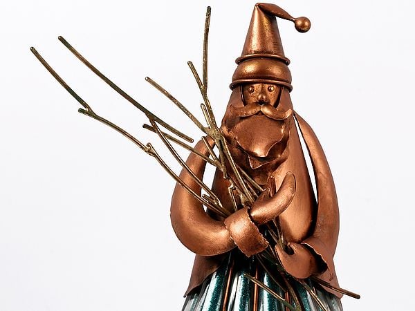 Exotic India 19'' Santa Claus Carrying Branches | Iron And Blow Glass | Home Décor 
