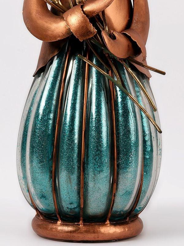 Exotic India 19'' Santa Claus Carrying Branches | Iron And Blow Glass | Home Décor 