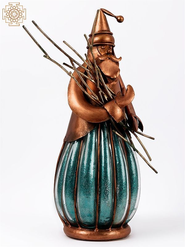 Exotic India 19'' Santa Claus Carrying Branches | Iron And Blow Glass | Home Décor 