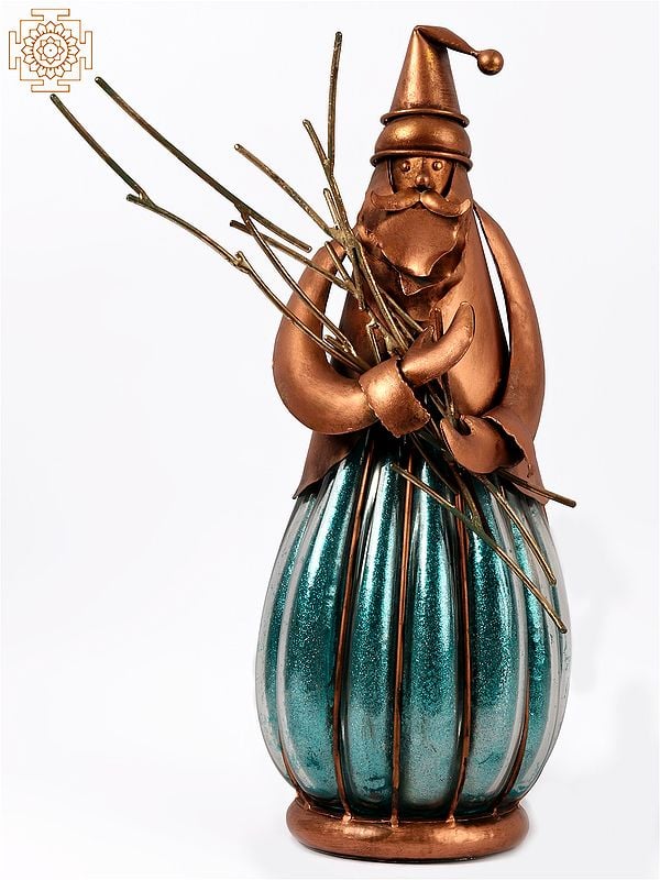 exotic india 19'' Santa Claus Carrying Branches | Iron and Blow Glass | Home Décor 