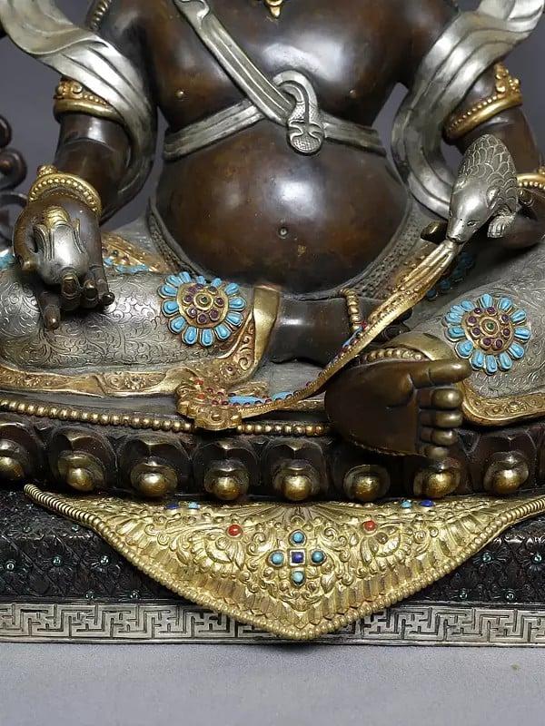 Exotic India 19" Tibetan Buddhist Deity Kubera Statue On Pedestal In Copper Gold Plated From Nepal 
