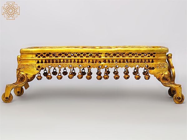 Exotic India 19" Traditional South Indian Game Pallanguzhi With Wheels In Brass 