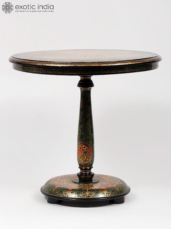 Exotic India 19" Wood Based Papier Mache Pedestal | Hand-Painted 
