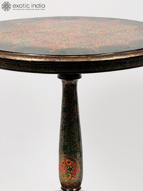 Exotic India 19" Wood Based Papier Mache Pedestal | Hand-Painted 