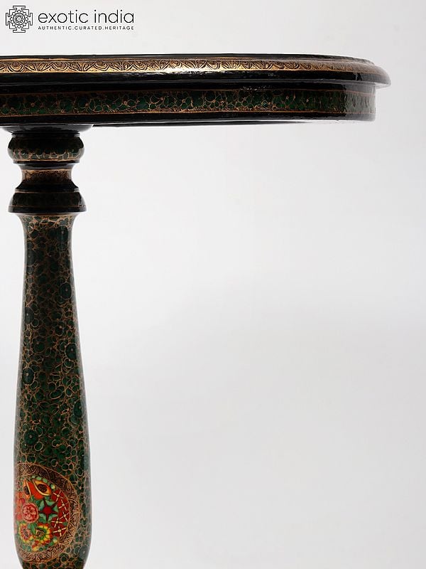 Exotic India 19" Wood Based Papier Mache Pedestal | Hand-Painted 