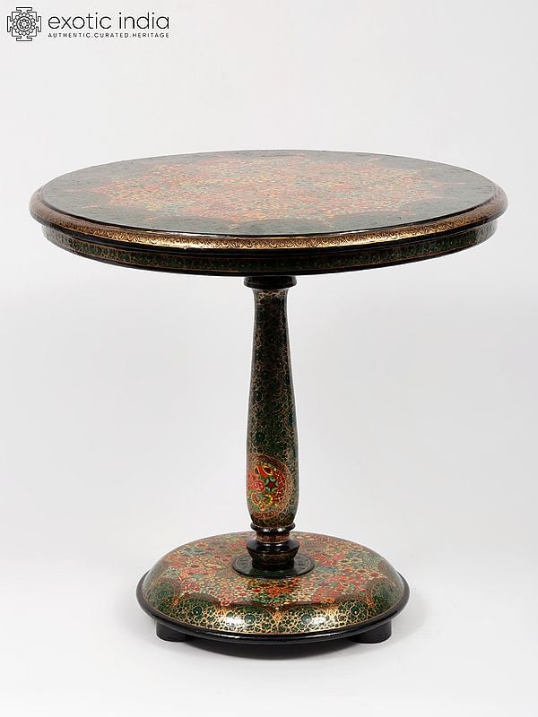 exotic india 19" Wood Based Papier Mache Pedestal | Hand-Painted 