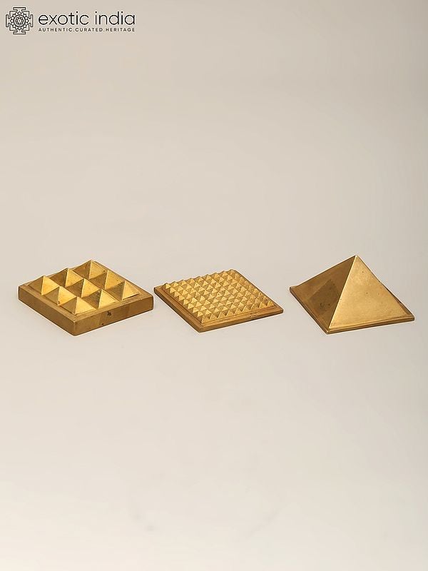 exotic india 2" Brass Vastu Wish Multilayered Pyramid (Total 91 Pyramids) 